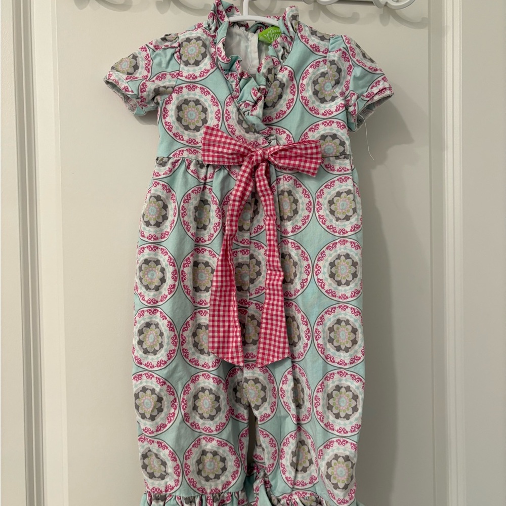 Floral Kids One Piece with Pink Bow